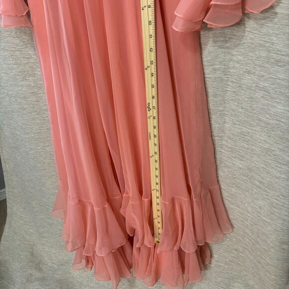 Vintage 1960s Jack Bryan Gown Peach Chiffon Belted Maxi Dress - size 10 - Picture 15 of 16
